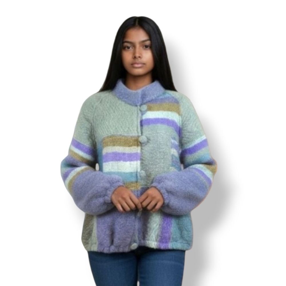 Vintage Miranda Roma Wool and Mohair Patchwork Sweater Knit Coat Size Small
